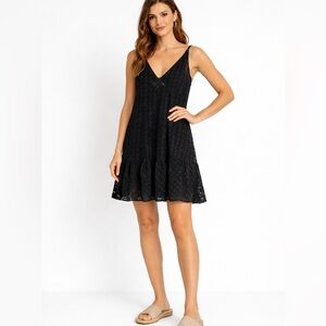 Tibi Silk Lined Eyelet Dress Ruffle Hem Size 4  Black